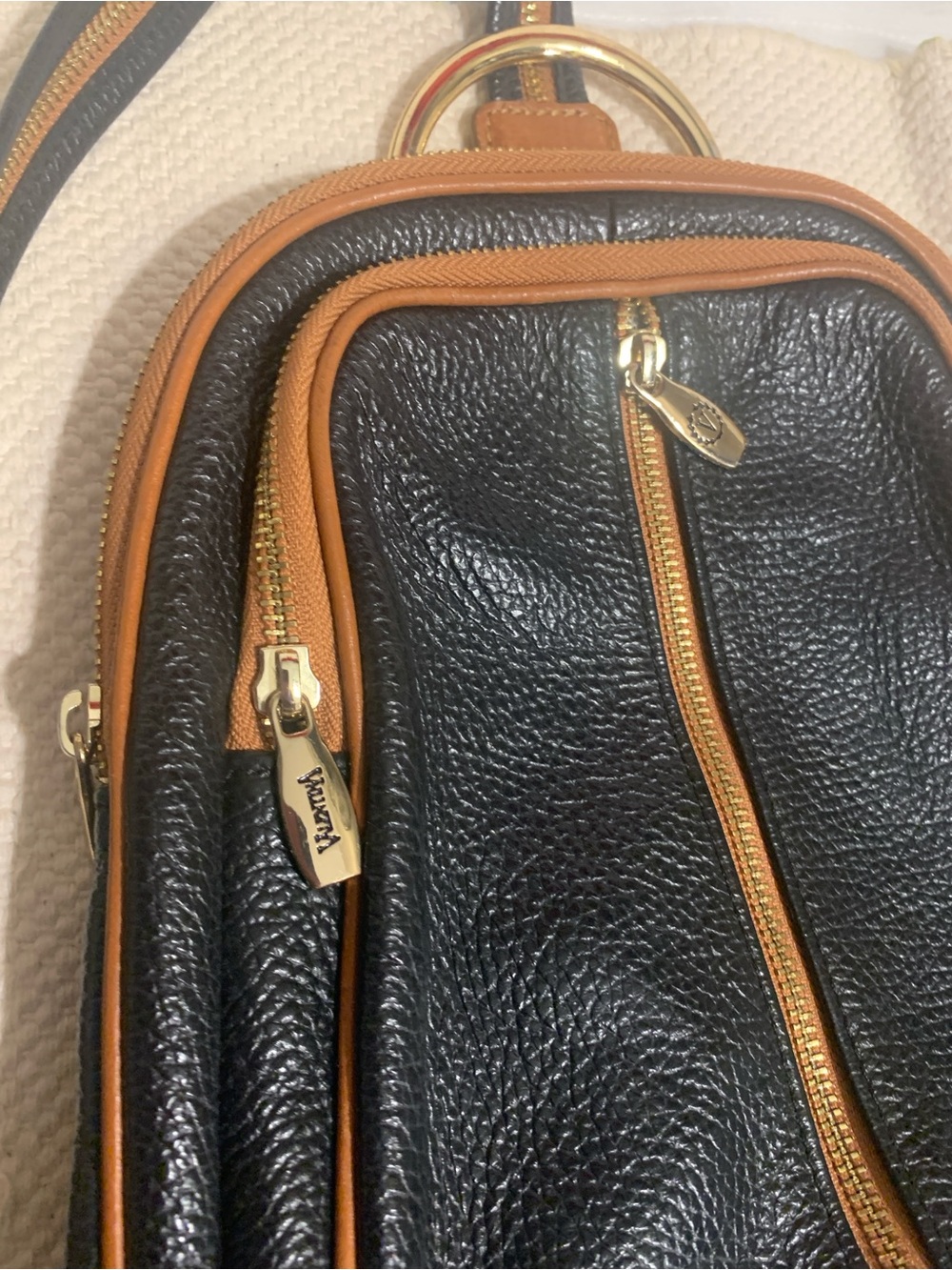 New Petite Black and Brown Leather Backpack Sling Bag